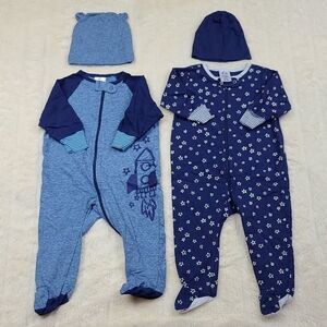 Gerber Organic Cotton 3-6M Footed Pajamas 4pc lot Newborn Baby Onesie Blue PJs